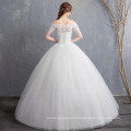 XQX012 Korea Styles Scalloped Neckline Sexy Off Shoulder Wedding Dress Designers Short Sleeves Sequins Tulle Ball Gown Dresses